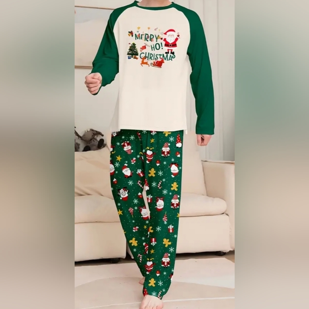 Mens Green & White 'Merry Ho! Christmas' Pajama Set